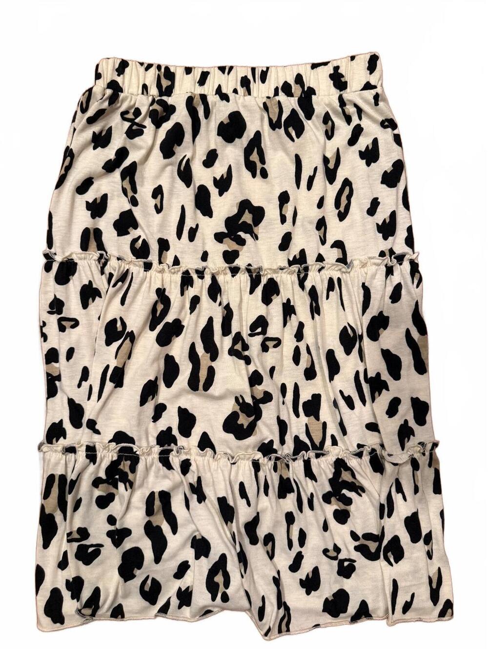 Tickled Teal Leopard Print Tiered Midi Skirt (Medium)
